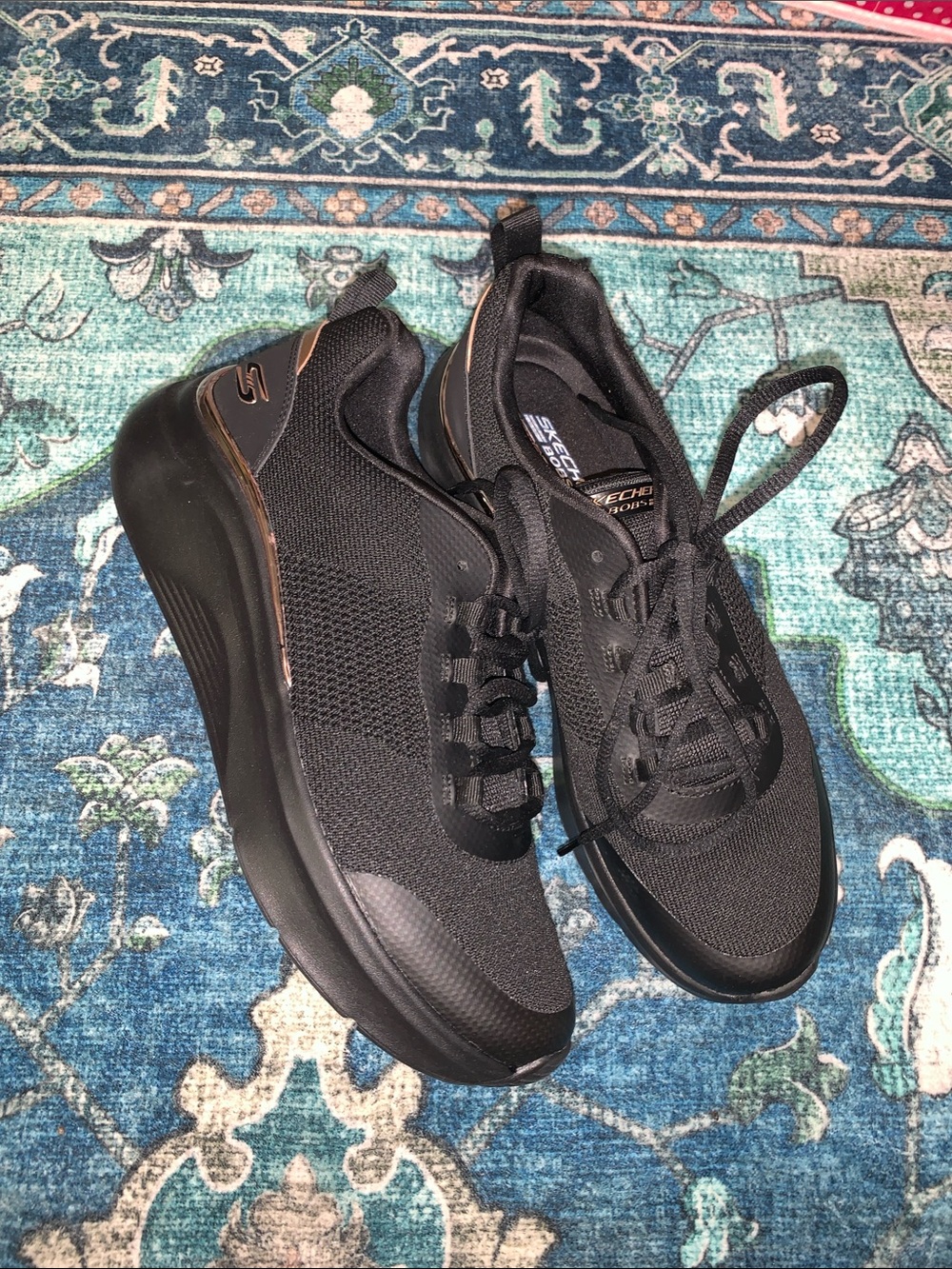 Skechers Bobs Sport knit black qvc sneaker shoes washable lace up 10